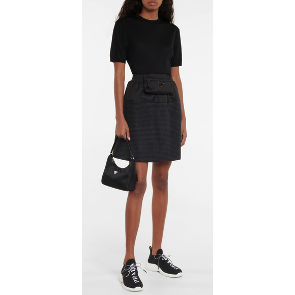 Prada XY Logo Sock Black White Knit Flat Lace Up Tie Pull On Trainer Sneaker 35 - Picture 4 of 12